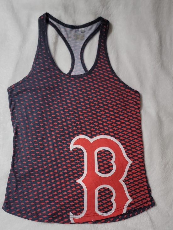 Boston Red Sox Tops - Women's Red Patterned Racerback Tank Top with Graphic 'B'